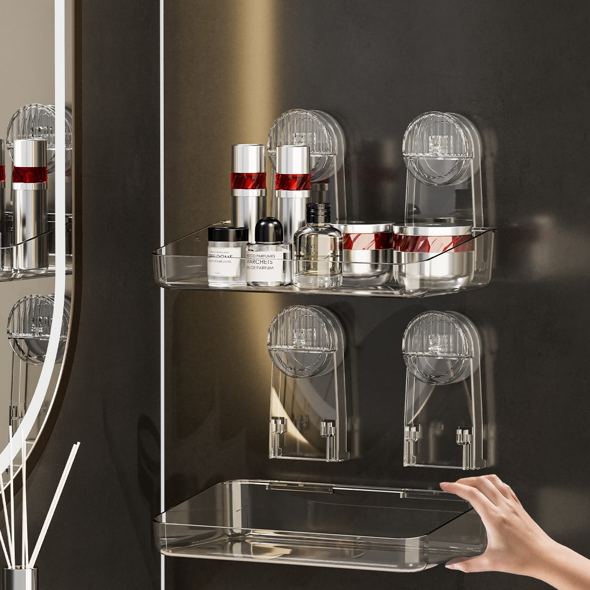 強力な吸盤収納ラック、取り外し可能なサスペンション、乾燥および排水シャワーラック、収納ラック、射出成形アクリルバスルーム用品、さまざまな用途の収納ラック