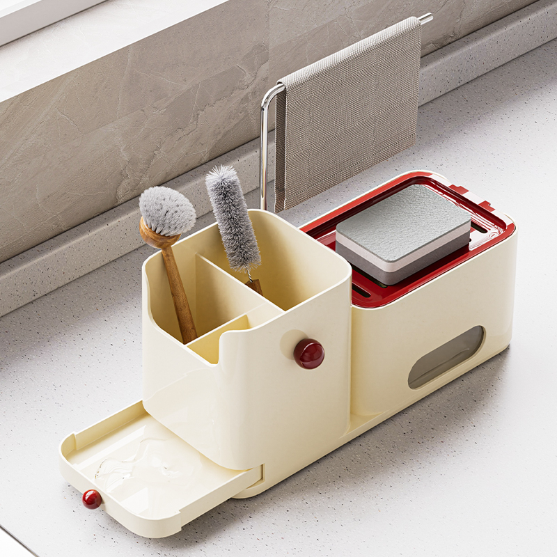 キッチンアクセサリーオーガナイザースポンジ4 in 1フォームディッシュソープディスペンサー