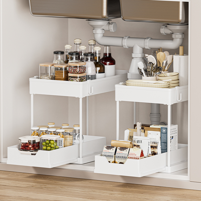 2段アンダーシンクオーガナイザーと収納多目的キャビネットバスケットオーガナイザー引き出しキッチン下用