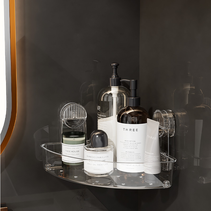 真空吸引コーナーシャワーキャディ卸売アクリルバスルームコーナー収納吸盤シャワーオーガナイザー棚壁棚