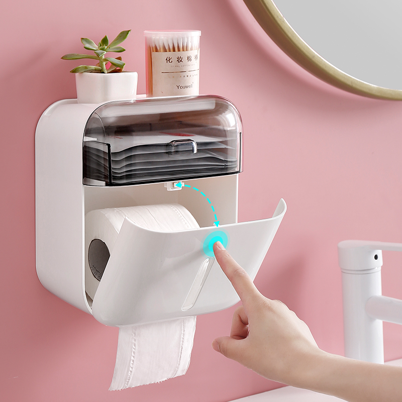 引き出しとラック付きロールペーパーディスペンサー