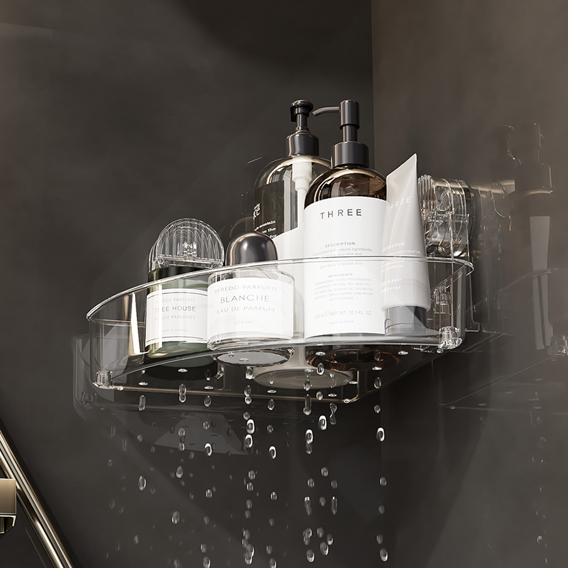 真空吸引コーナーシャワーキャディ卸売アクリルバスルームコーナー収納吸盤シャワーオーガナイザー棚壁棚