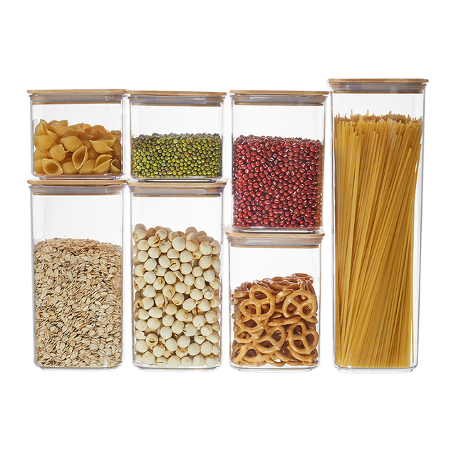 竹蓋付き透明密閉キャニスター