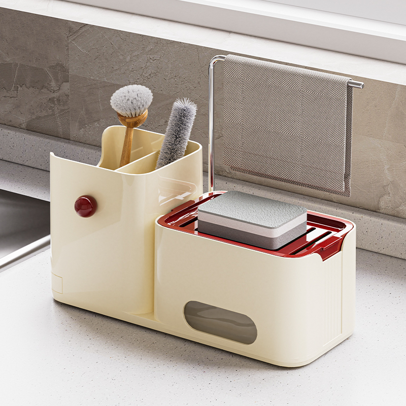 キッチンアクセサリーオーガナイザースポンジ4 in 1フォームディッシュソープディスペンサー