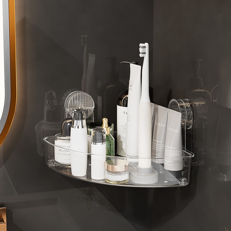 真空吸引コーナーシャワーキャディ卸売アクリルバスルームコーナー収納吸盤シャワーオーガナイザー棚壁棚